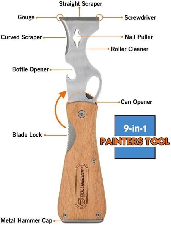 Многофункциональный складной скребок ROLLINGDOG™ 9 в 1Материал: нержавеющая сталь 420Ручка: буковое дерево премиум-класса — изображение 12
