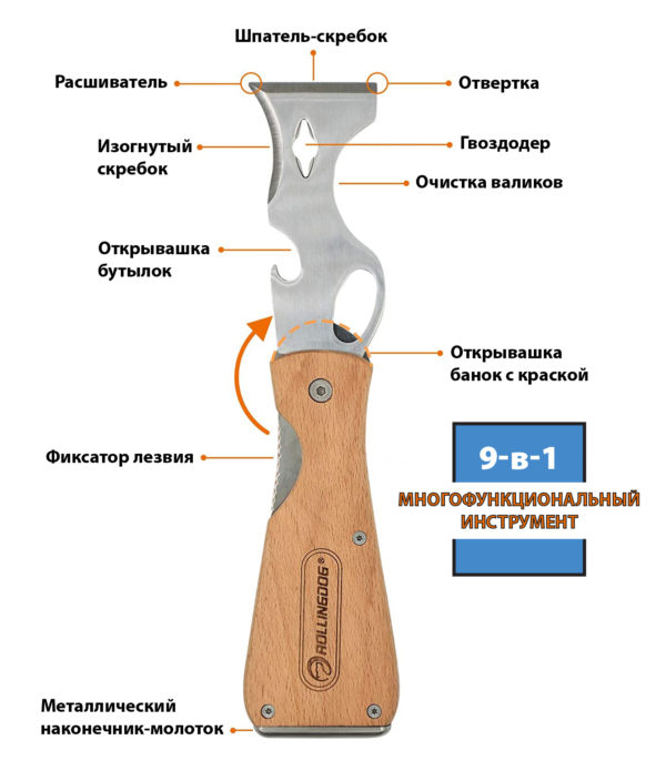 Многофункциональный складной скребок ROLLINGDOG™ 9 в 1Материал: нержавеющая сталь 420Ручка: буковое дерево премиум-класса — изображение 5