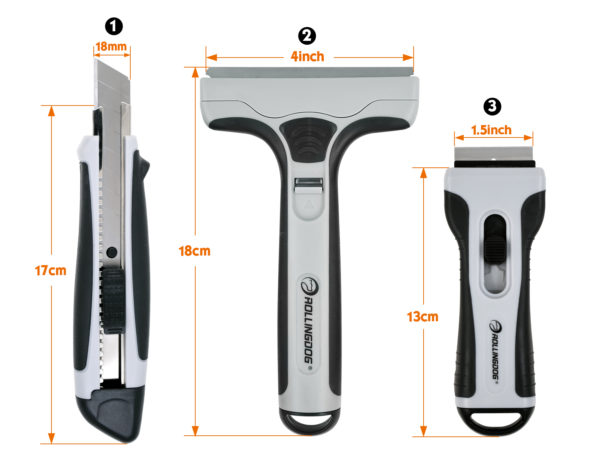 Набор: 2 малярных скребка ROLLINGDOG со сменными лезвиями и выдвижной универсальный нож — изображение 6