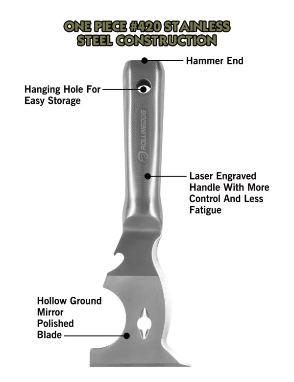 Шпатель-скребок многофункциональный ROLLINGDOG Beauceron 10 в 1, нержавеющая сталь № 420 — изображение 2